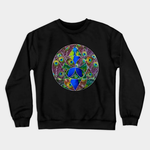 Geometric collage of Blue peacock oil painting Crewneck Sweatshirt by DigitPaint